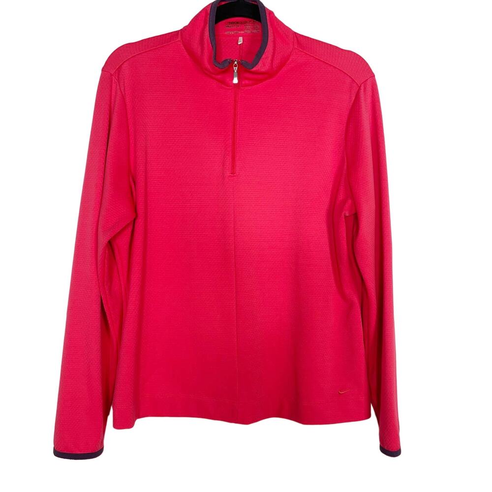 Nike Boys Large 12-14 Pink Long Sleeve 1/4 Zip Pullover Golf Fit Dry Textured